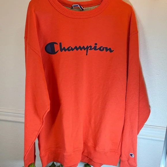 Champion Men's Bold Orange Crewneck Sweater - Picture 1 of 5
